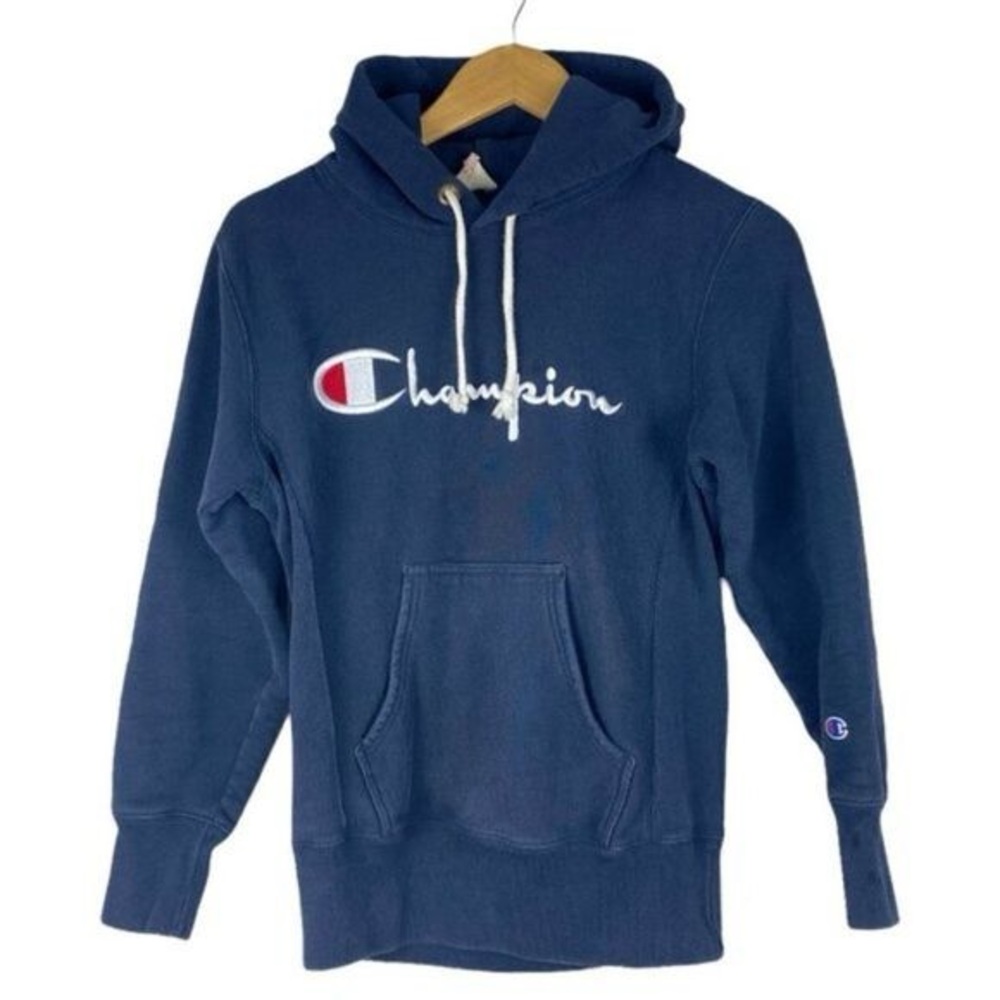 Champion womens Reverse Weave Blue Pullover Hoodie Womens Sweatshirt C Logo US S